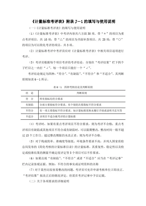 8-1 《计量标准考评表》附录J-1的填写与使用说明