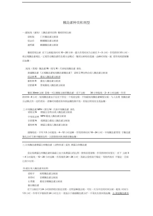 胰岛素种类和剂型