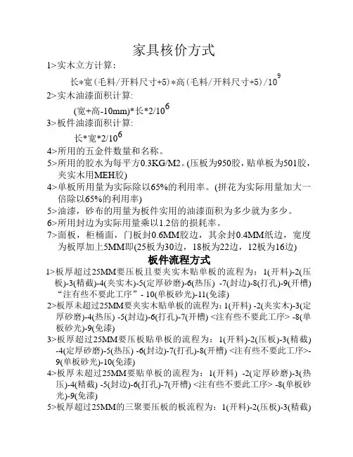 家具核价方式