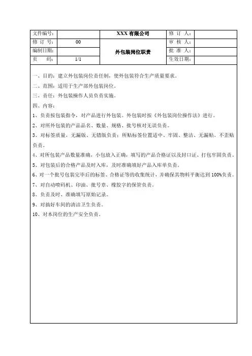 外包装岗位职责