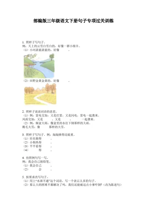小学三年级语文下册句子专项过关训练·部编版(人教)