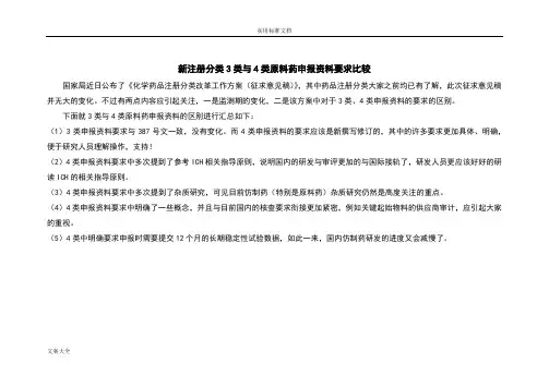 新注册分类3类与4类原料药申报资料要求比较