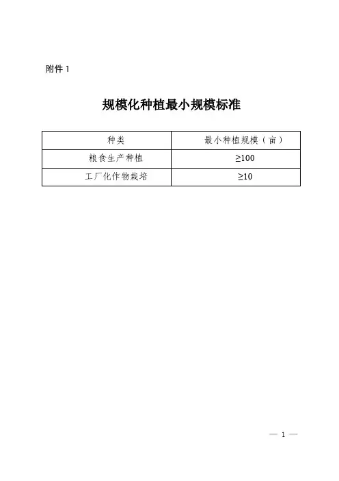 1.规模化种植最小规模标准2.规模化畜禽养殖最小规模标准3.规模化水产