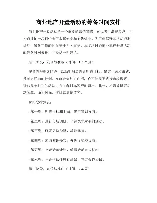 商业地产开盘活动的筹备时间安排