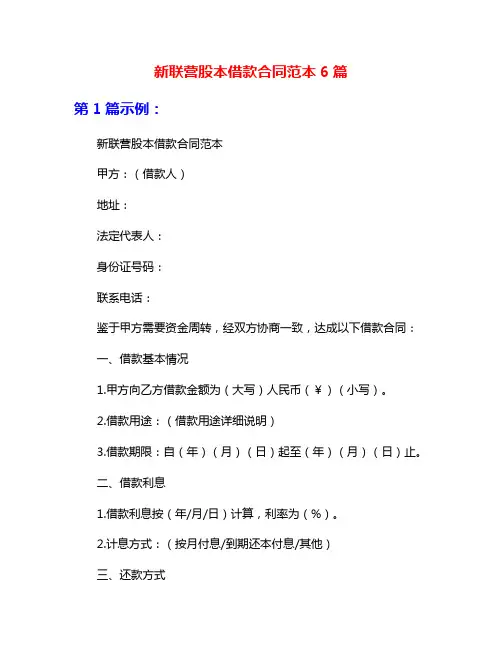 新联营股本借款合同范本6篇