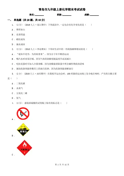 青岛市九年级上册化学期末考试试卷