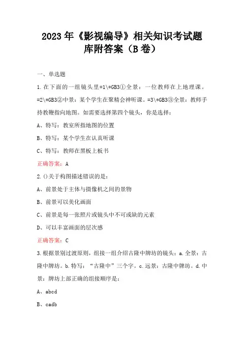 2023年《影视编导》相关知识考试题库附答案(B卷)