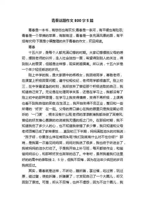 青春话题作文800字5篇