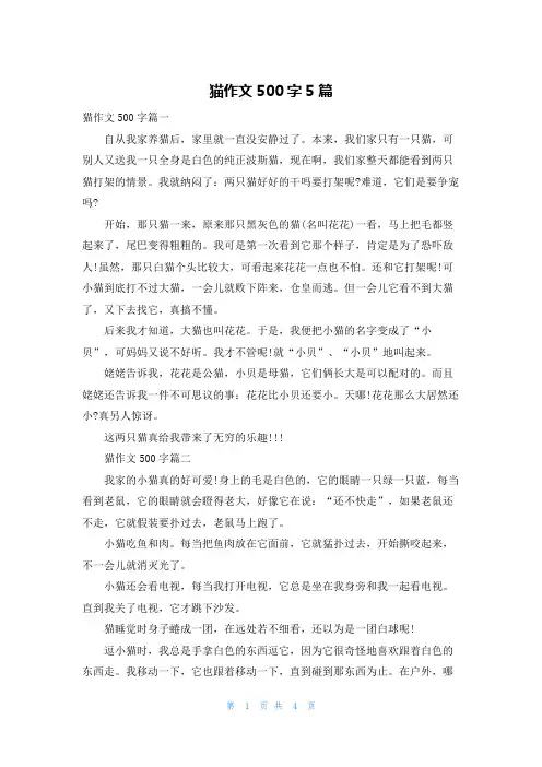 猫作文500字5篇