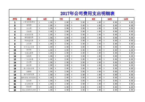 费用支出明细表格模板