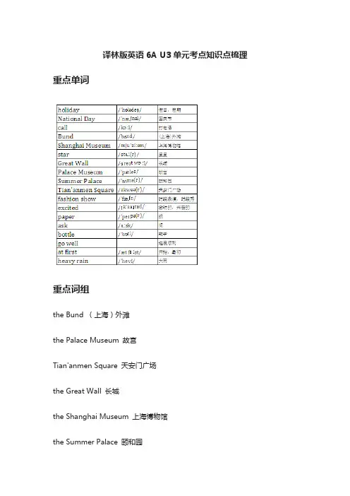 [全]译林版英语6A U3单元考点知识点梳理