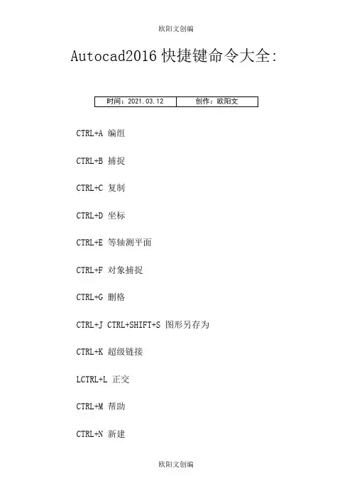 CAD2016快捷键命令大全快捷键技巧之欧阳文创编