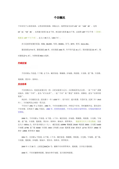 个旧概况