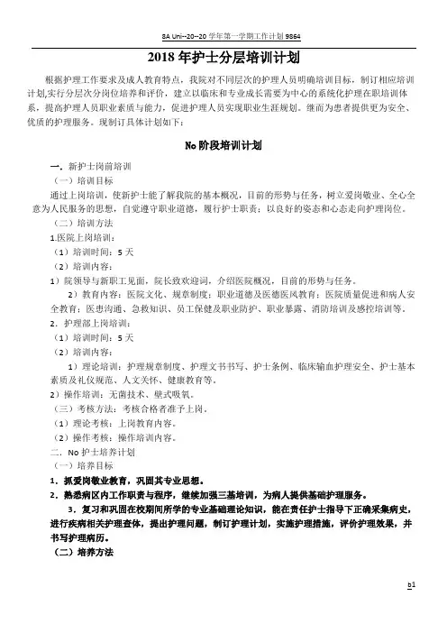 护理部护士分层培训计划2018