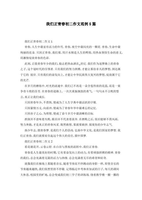 我们正青春初二作文范例5篇