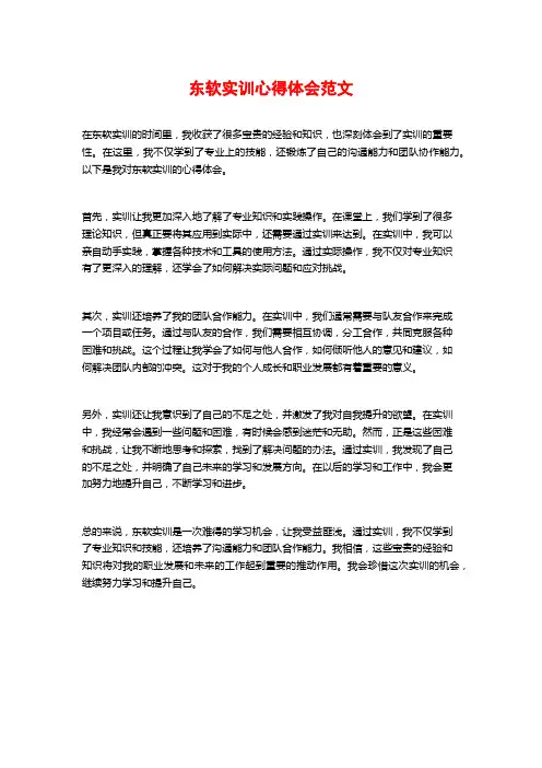 东软实训心得体会范文