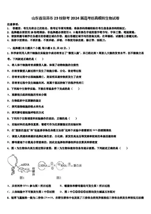山东省菏泽市23校联考2024届高考仿真模拟生物试卷含解析