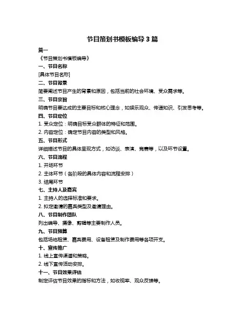 节目策划书模板编导3篇