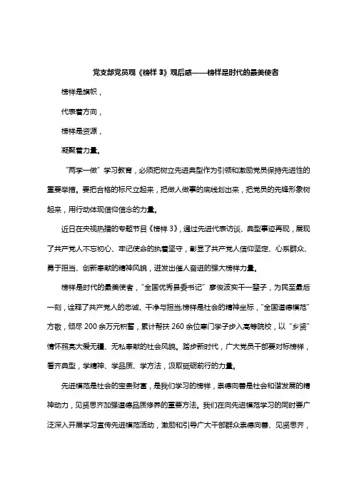 党支部党员观《榜样3》观后感——榜样是时代的最美使者