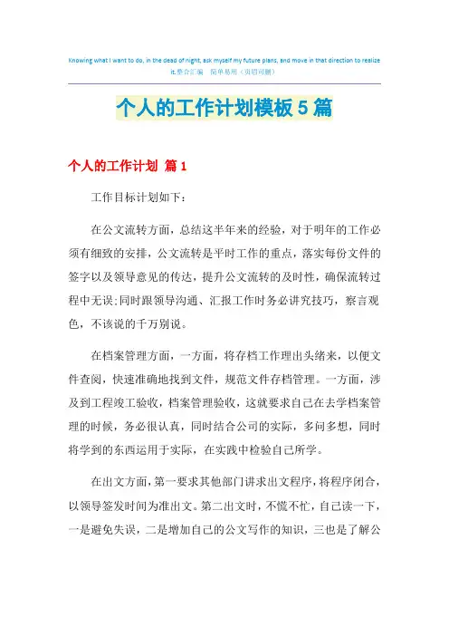2021年个人的工作计划模板5篇