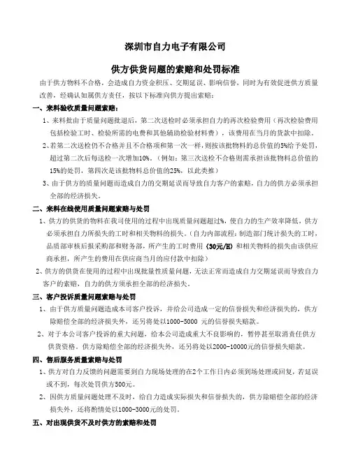 供方供货问题的索赔和处罚标准