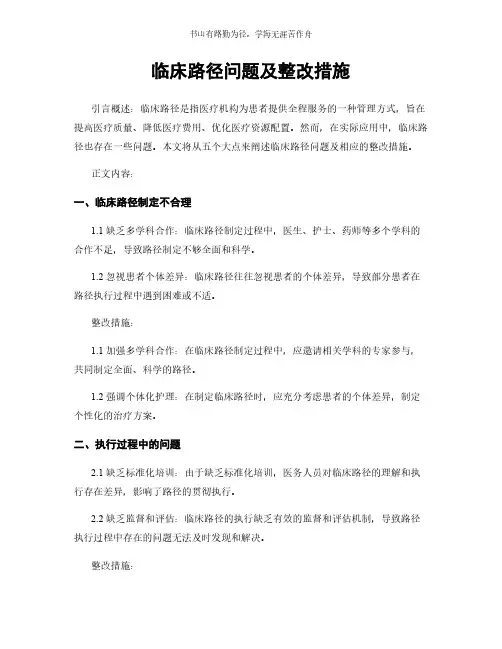 临床路径问题及整改措施简版