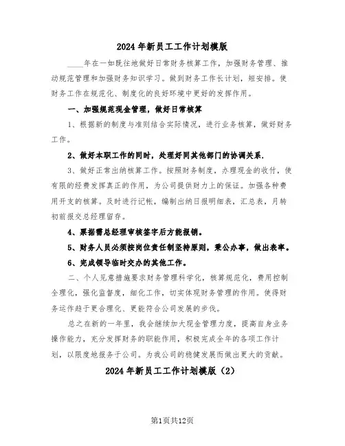 2024年新员工工作计划模版（5篇）