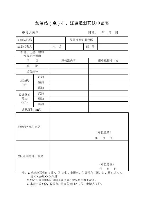 加油站(点)扩、迁建规划确认申请表(空表)