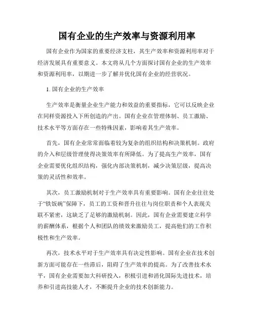 国有企业的生产效率与资源利用率