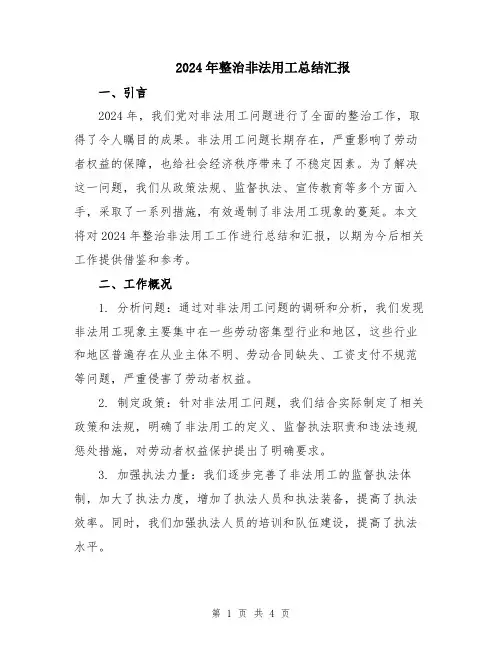 2024年整治非法用工总结汇报