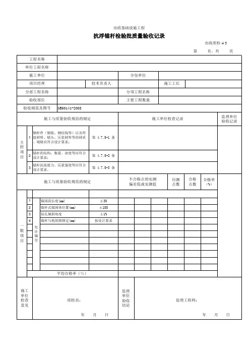 【Excel表格模板】抗浮锚杆检验批质量验收记录