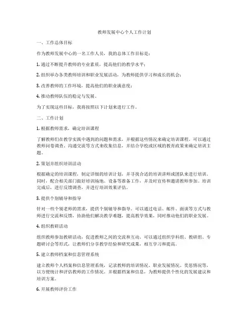 教师发展中心个人工作计划