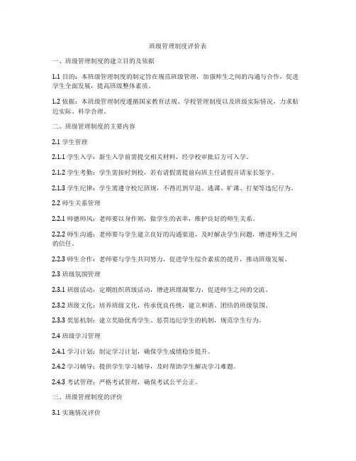 班级管理制度评价表