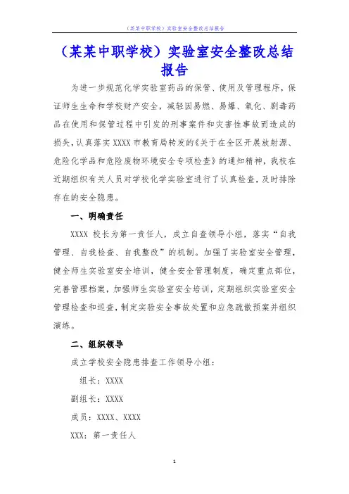 (某某中职学校)实验室安全整改总结报告
