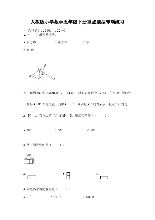 人教版小学数学五年级下册重点题型专项练习(精选题)