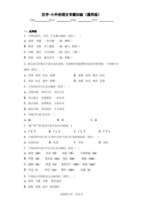 汉字-小升初语文专题训练(通用版) (2)