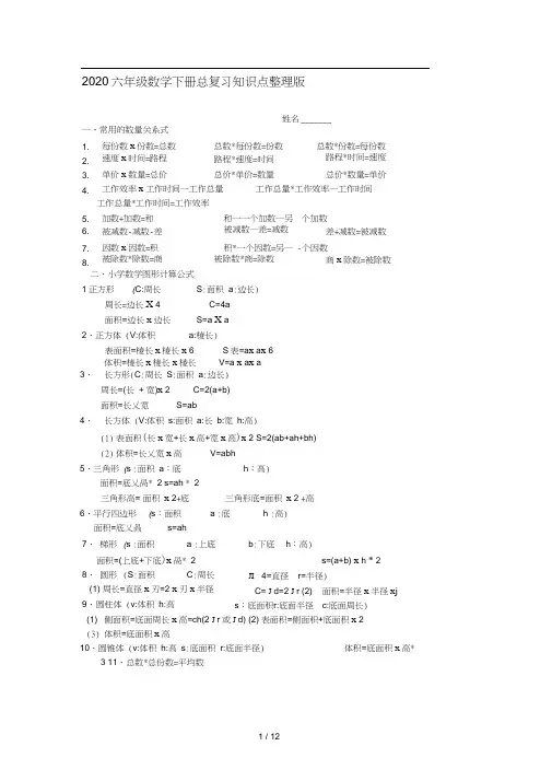2020六年级数学下册总复习知识点整理版