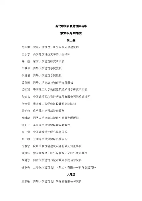当代中国百名建筑师名单