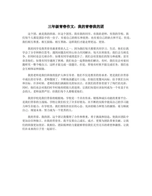 三年级青春作文：我的青春我的团