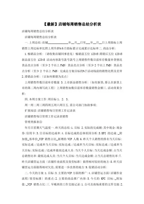 店铺每周销售总结分析表