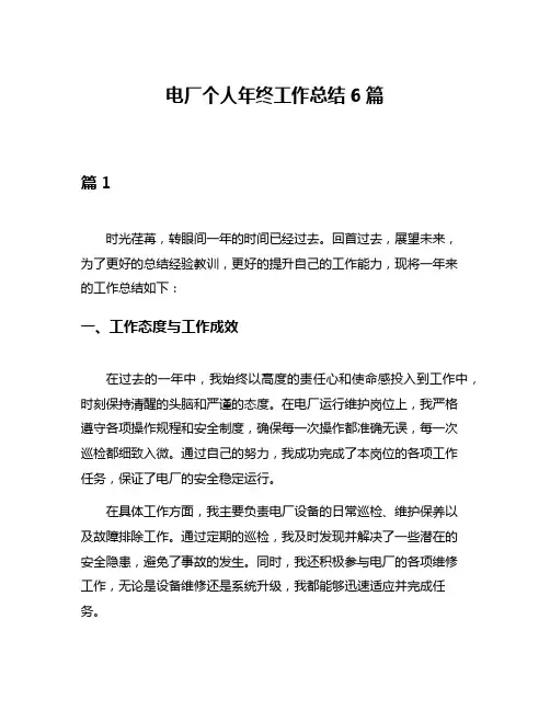 电厂个人年终工作总结6篇