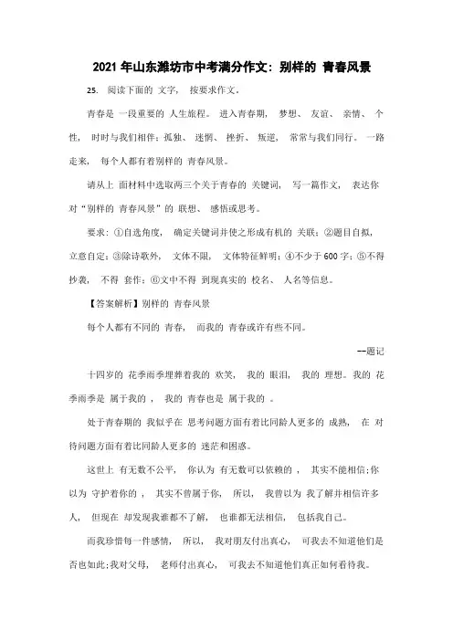 2021年山东潍坊市中考满分作文：别样的青春风景