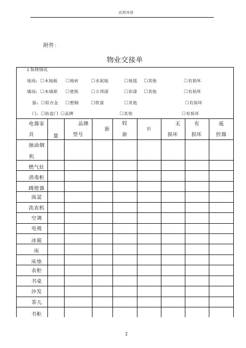 出租房屋物品交接单-合同附件1