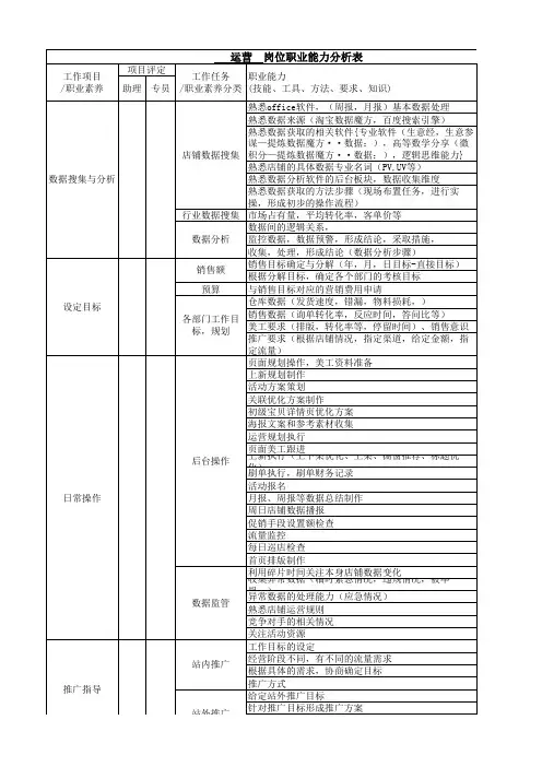 职业能力分析表运营