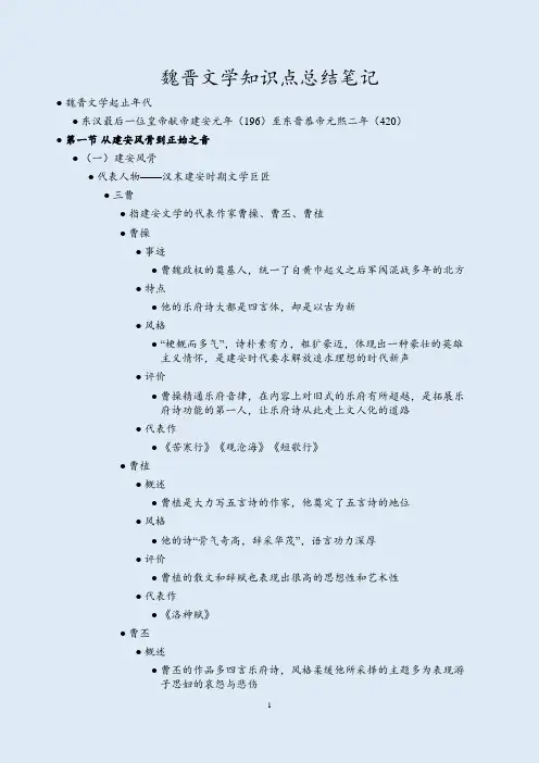 魏晋文学知识点总结笔记