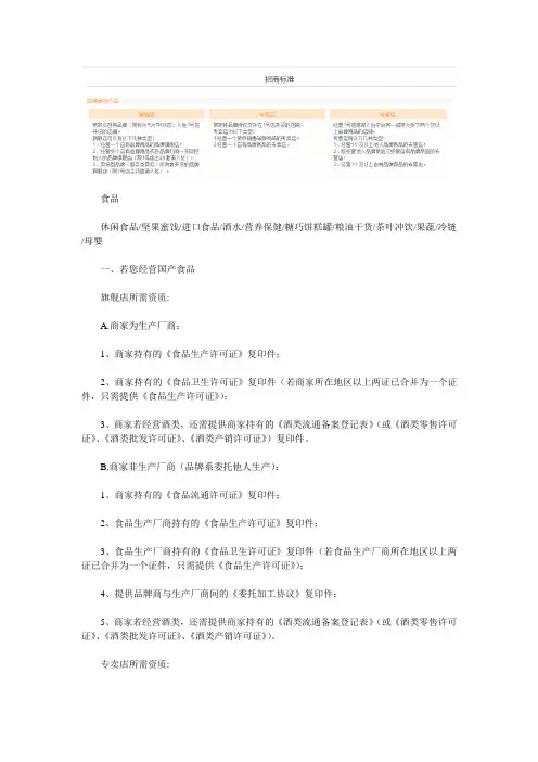 1号店食品类入驻要求(条件、资质)