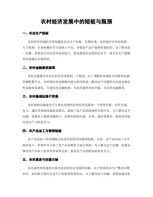 农村经济发展中的短板与瓶颈