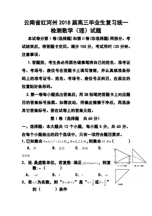 2018届云南省红河州高三毕业生复习统一检测理科数学试题及答案 精品