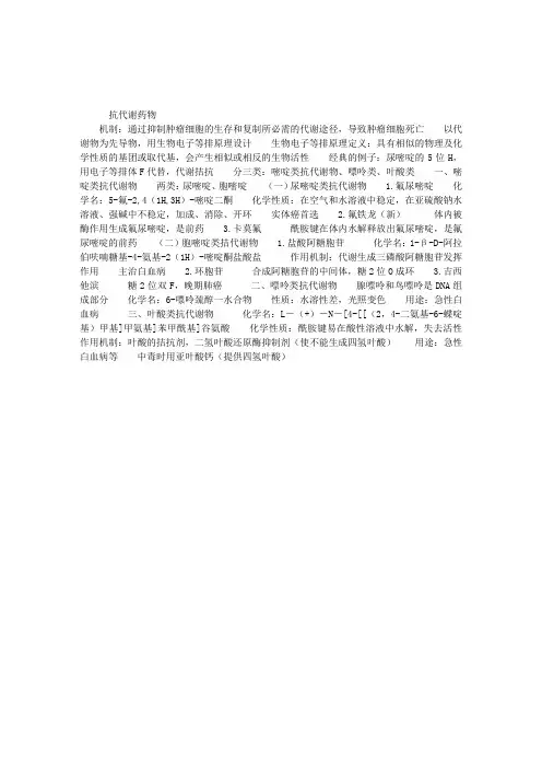 初级药士考试药物化学考前复习资料：抗代谢药物
