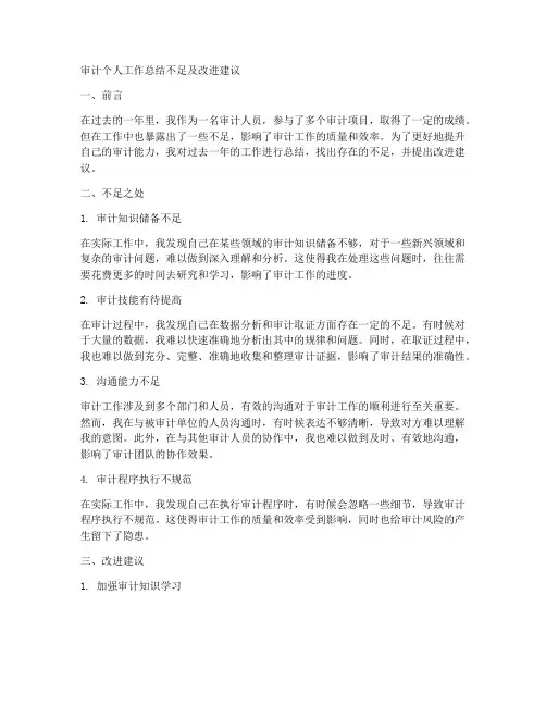 审计个人工作总结不足及改进建议
